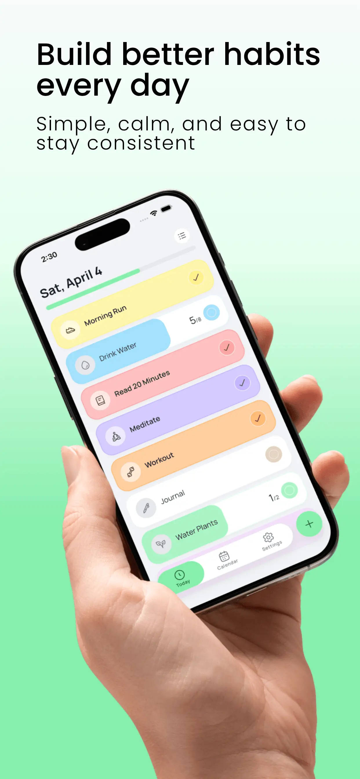 Habito screenshot showing today view