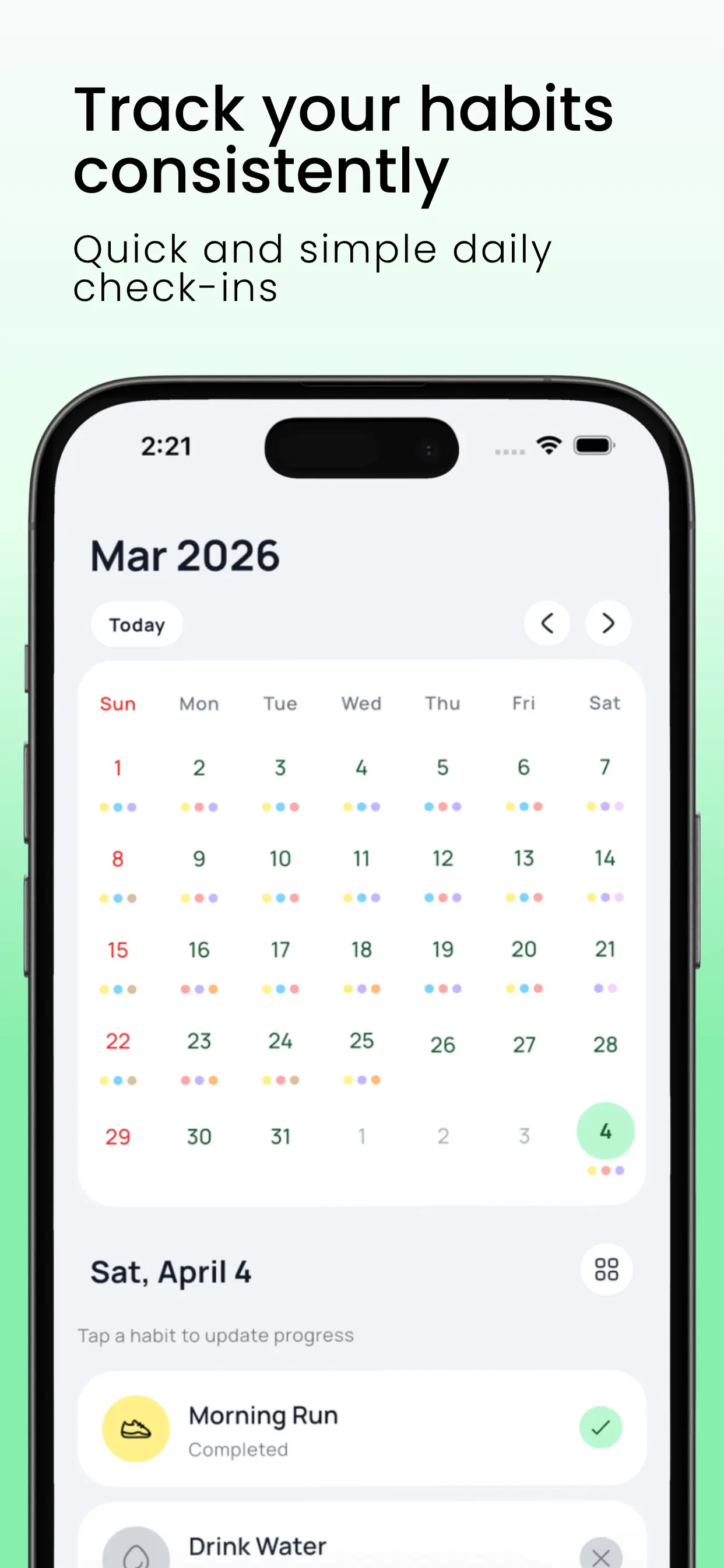 Habito screenshot showing habit setup